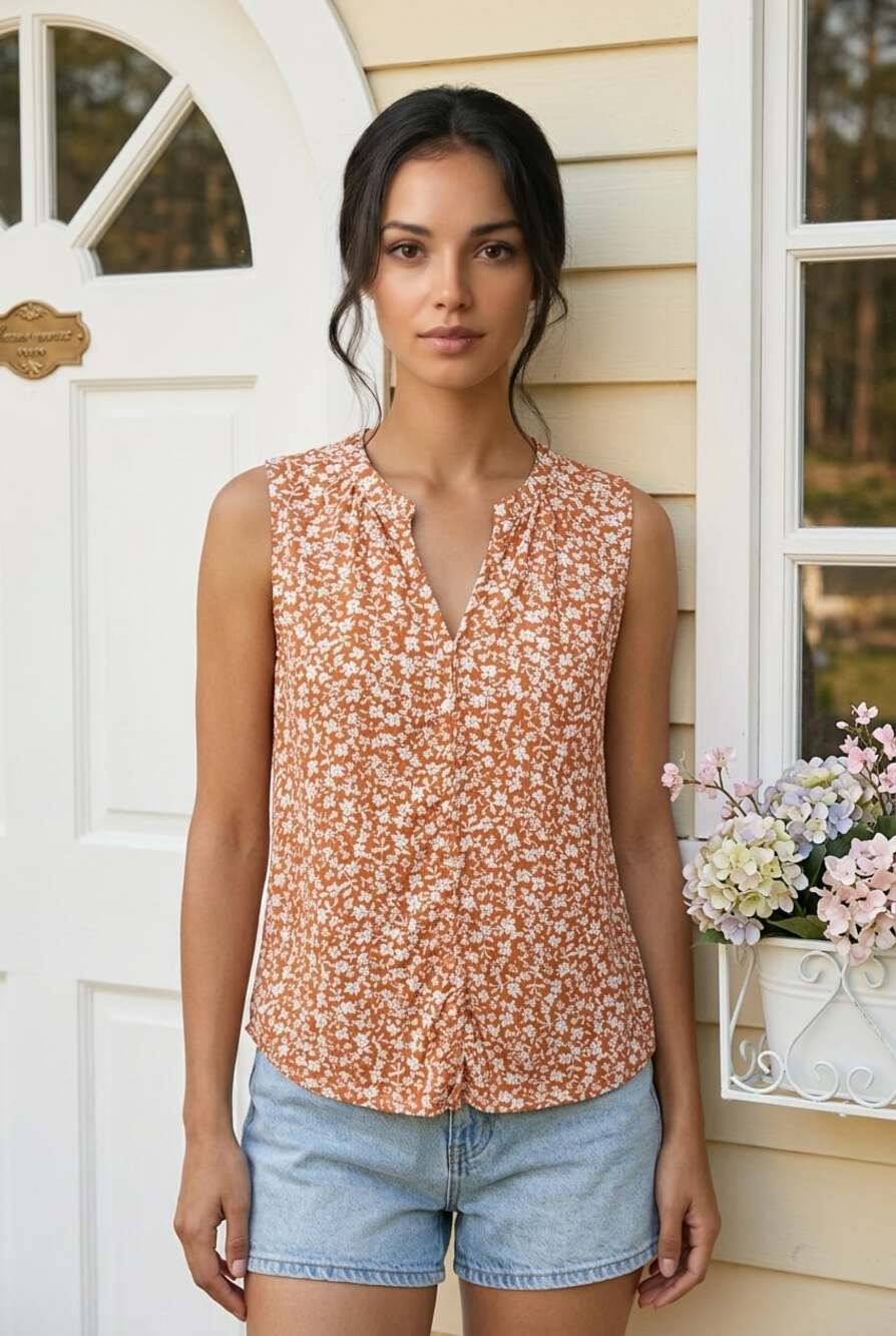 Papermoon Floral Sleeveless Button-Front Tank Top Size S